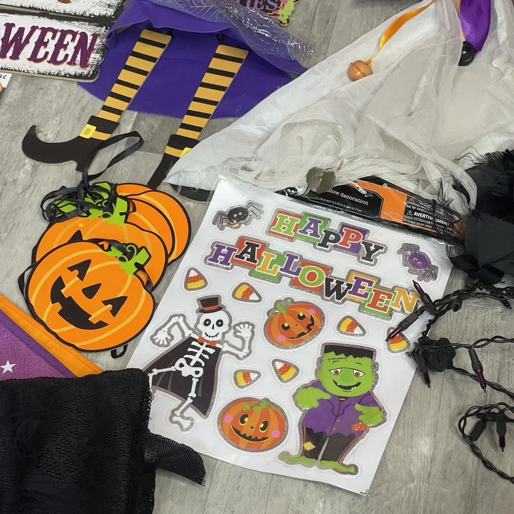Lot of 14 Halloween Hanging Ghost, Stickers, And More Decor Party‎ Props